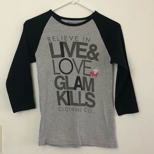 Glamour Kills 3/4 Sleeve Grey & Black Tee